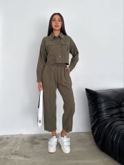yeşil gabardin pantolon