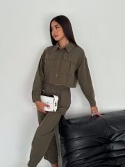yeşil gabardin pantolon