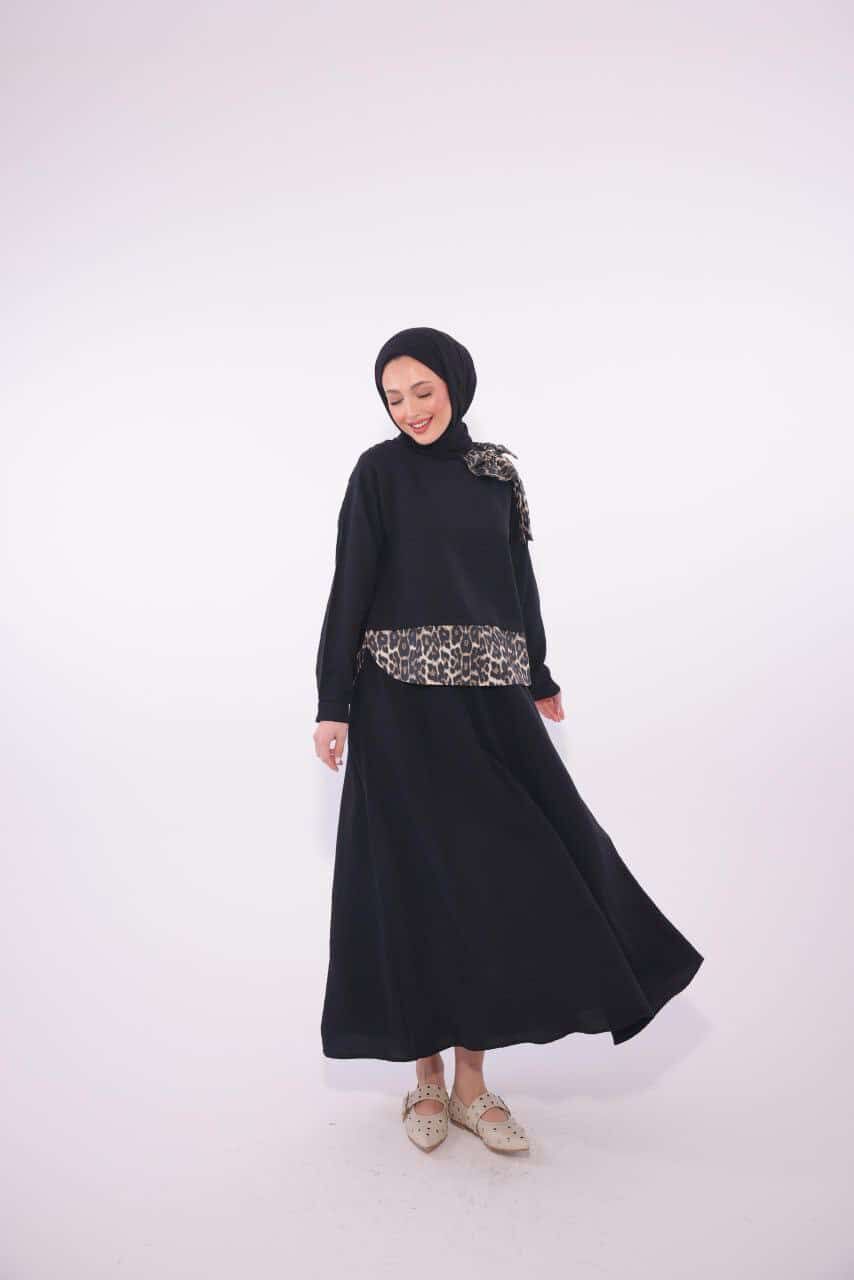 Leopar Detaylı Etek/Bluz Takım